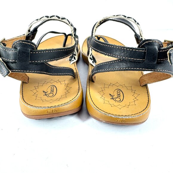 Chaco Women’s 8W Brown Black Leather Woven Strap Adjustable Sandals - Picture 4 of 10